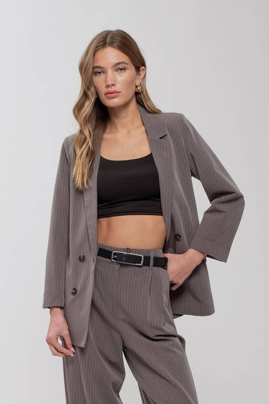 Pinstripe Notched Collar Jacket
